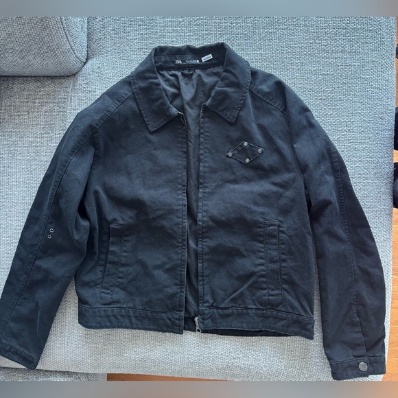 Zara Black Washed Denim Jacket with Studs – Size Large (Men’s) - Picture 3 of 16